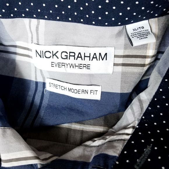 Nick Graham Stretch Modern FIT Men's shirt Long Sleeve Collared Size XL Plaid - Picture 3 of 9
